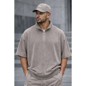 Essentials Fear of God Velvet Quarter Zip Retro Warmup Jacket Greige Size L New